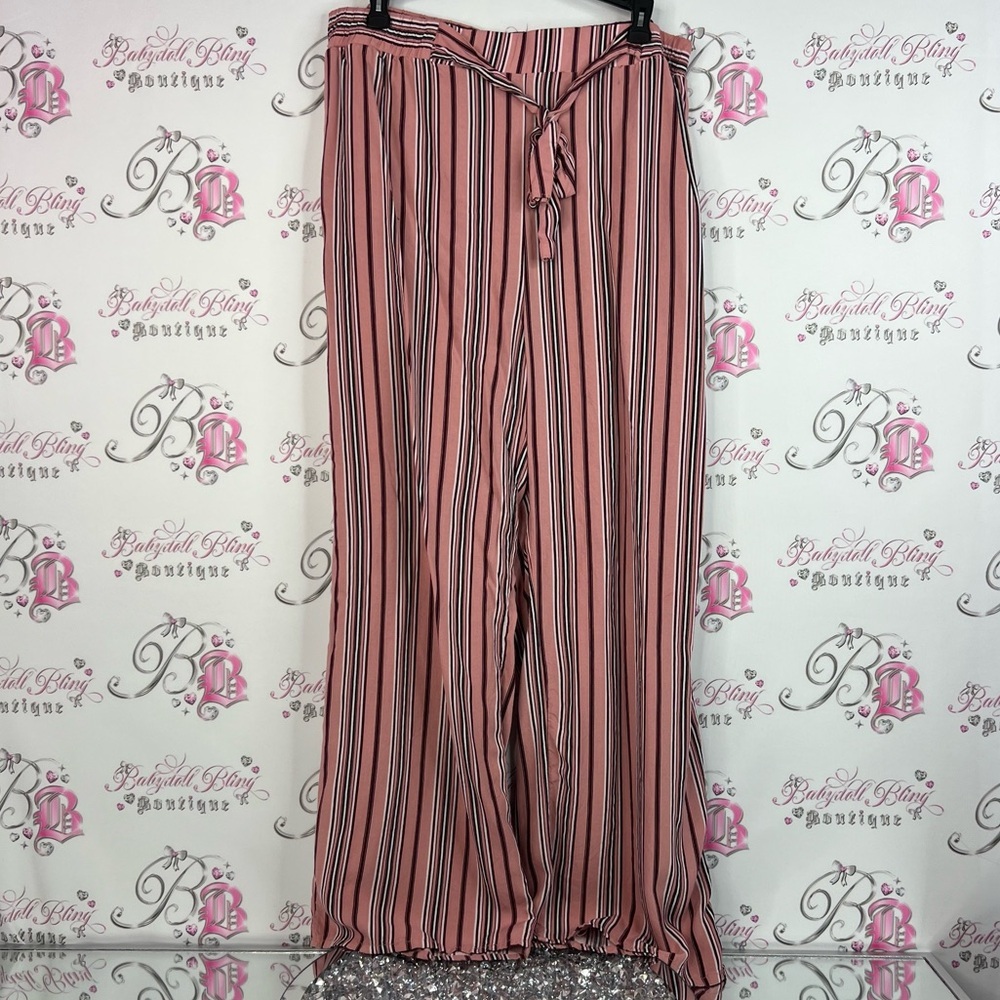 U2B pants wide leg stripes red white Pink Striped Wide-Leg Pants flowy